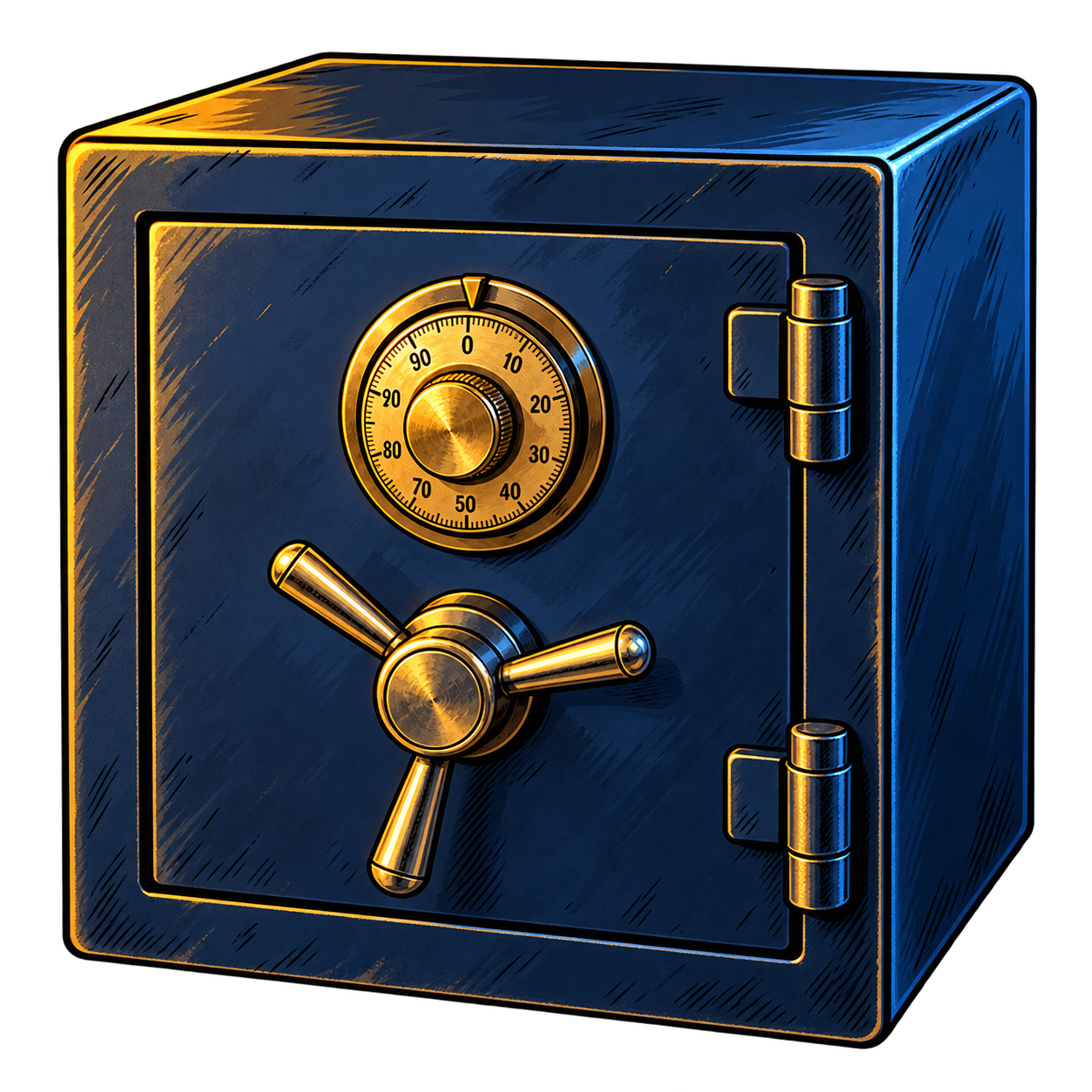 Illustrated square steel safe on Desna's desk